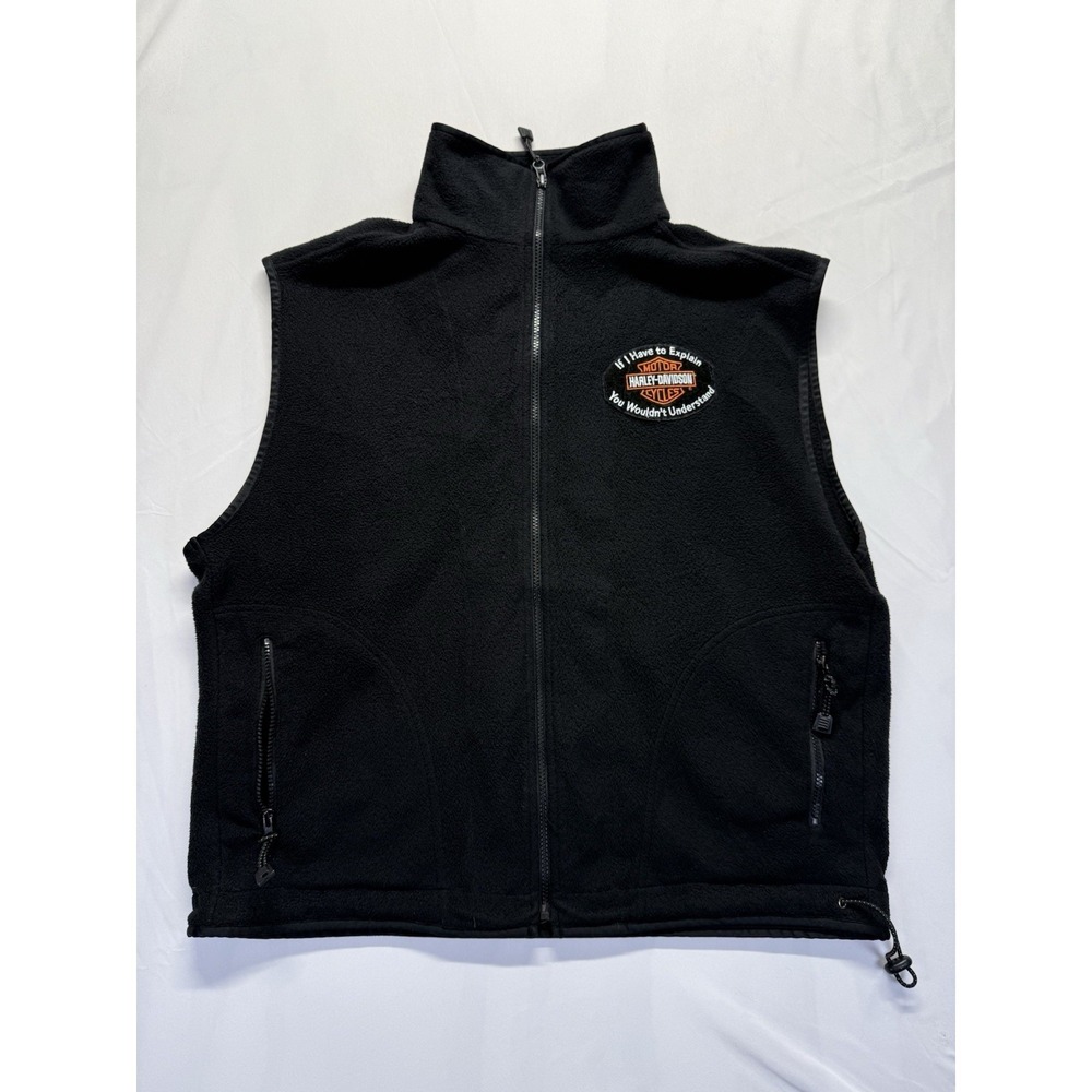 Harley Davidson Fleece Vest Men L Black Full Zip embroidered Logo Motorcycle